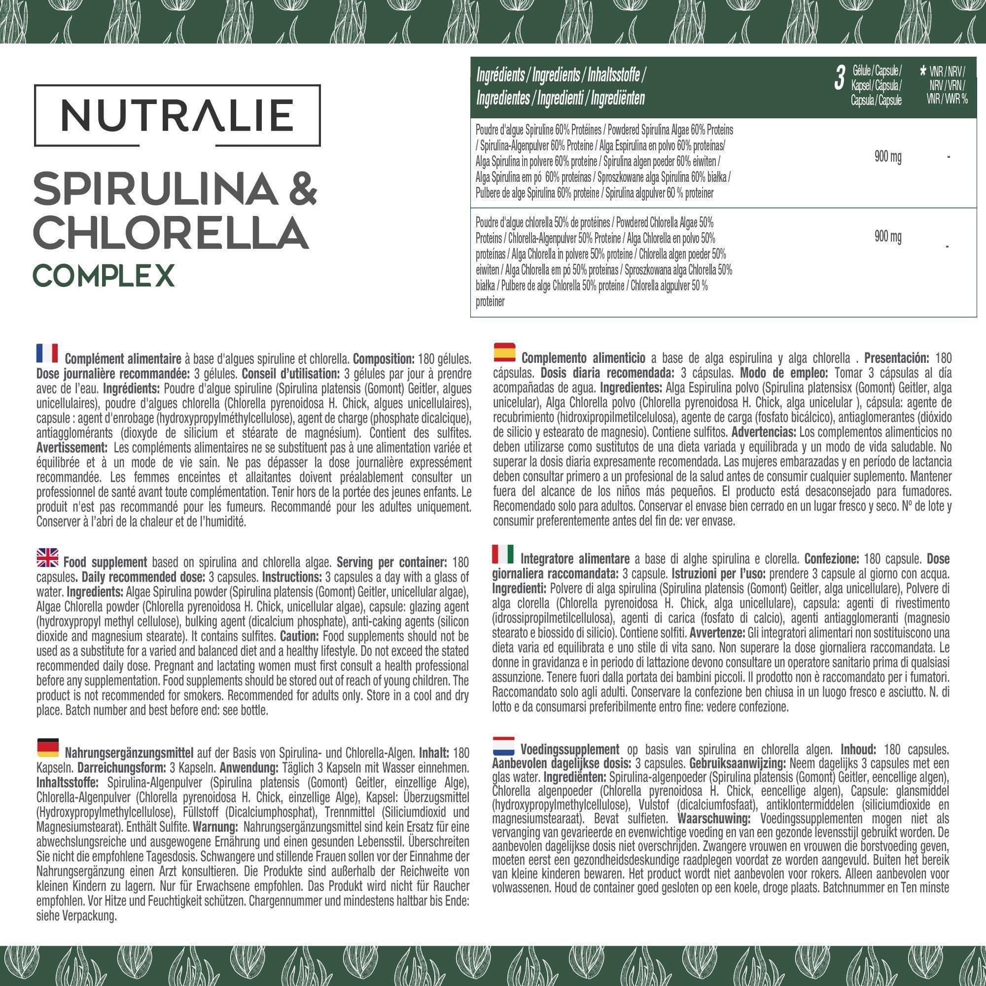 Nutralie Spirulina Et Chlorella 180 Capsules