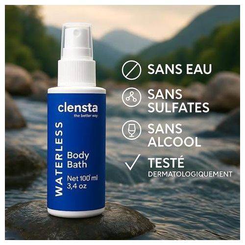 CLENSTA Bain de Corps Sans Eau 100ml vue alternative gel nettoyant antibactérien hygiène intime sans rinçage - novaparapharmacie