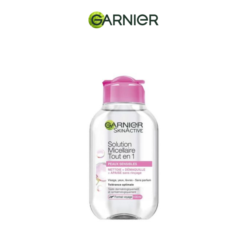 Garnier SkinActive Eau micellaire peaux sensibles 100ml démaquillant doux sans parfum hypoallergénique format voyage - novaparapharmacie