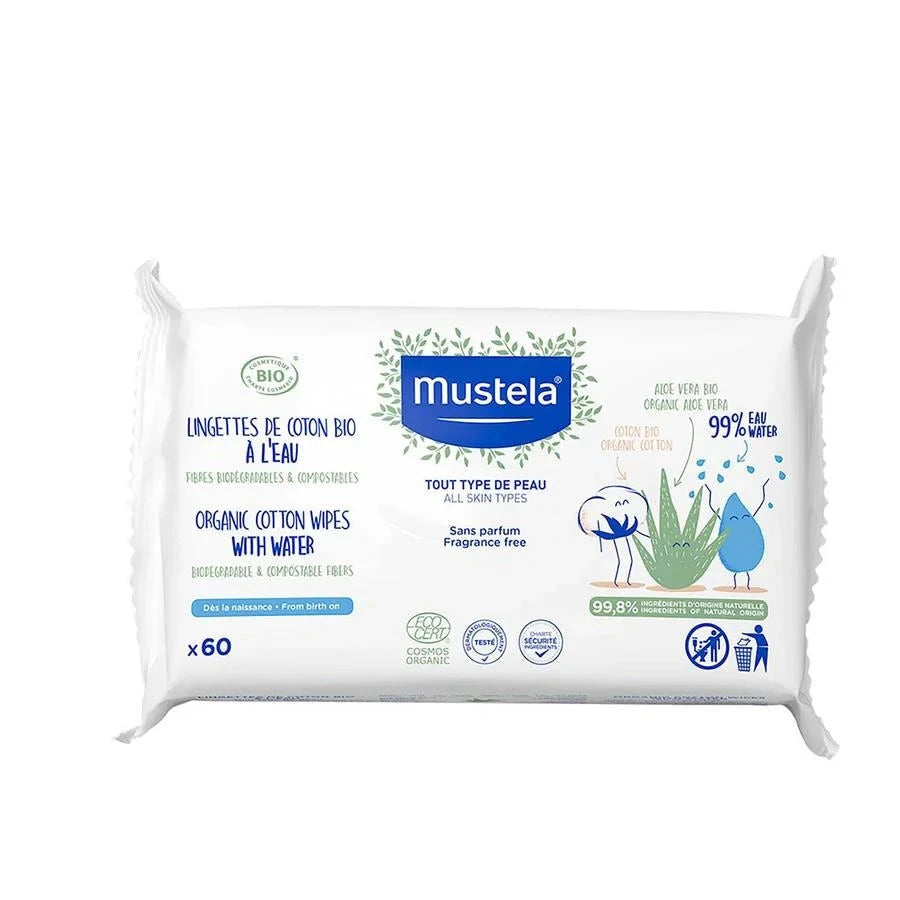 Mustela Bio lingettes coton Bio à l'eau 60 pcs