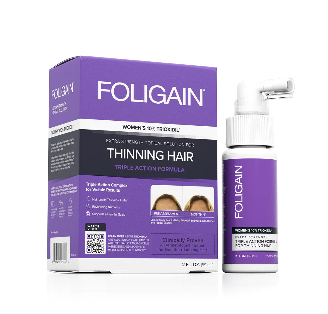 Foligain Triple Action Lotion Trioxidil 10% Femme lotion anti-chute cheveux densité volume croissance capillaire traitement intensif - novaparapharmacie