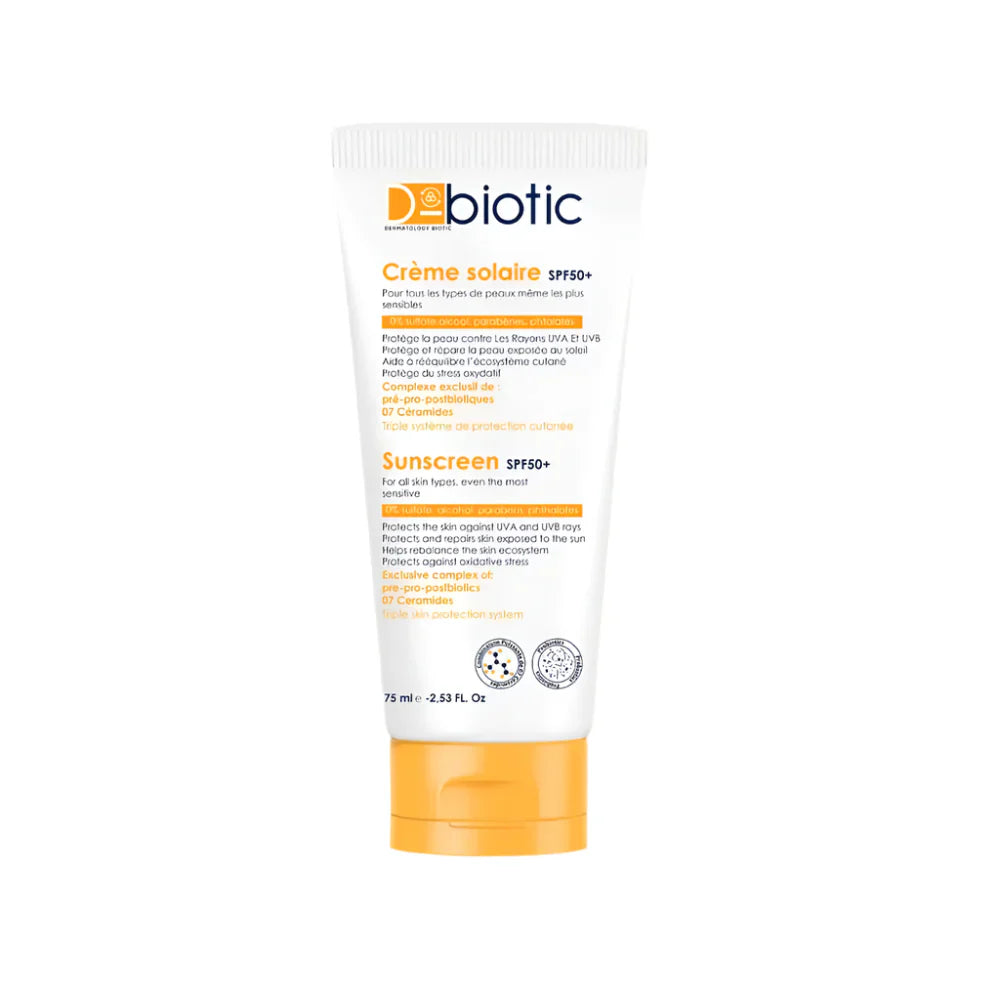 D-BIOTIC Crème Solaire SPF50+ 75ml protection visage peaux sensibles probiotiques hydrate anti-âge - novaparapharmacie