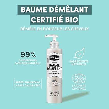 WAAM Baume Démêlant certifié BIO 200ml vue alternative après-shampooing cheveux secs démêlage facilité naturel - novaparapharmacie