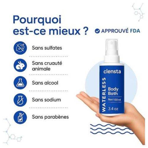 CLENSTA Bain de Corps Sans Eau 100ml bénéfices gel nettoyant antibactérien hygiène intime élimination germes - novaparapharmacie