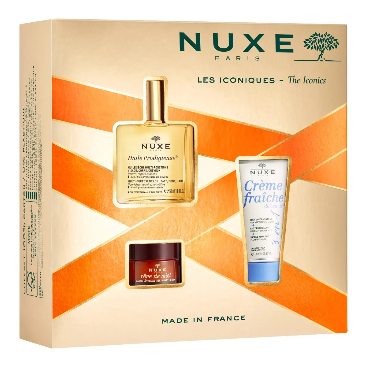 Nuxe Huile Prodigieuse 50ml + Crème Fraîche De Beauté +Reve de Miel Levre pack