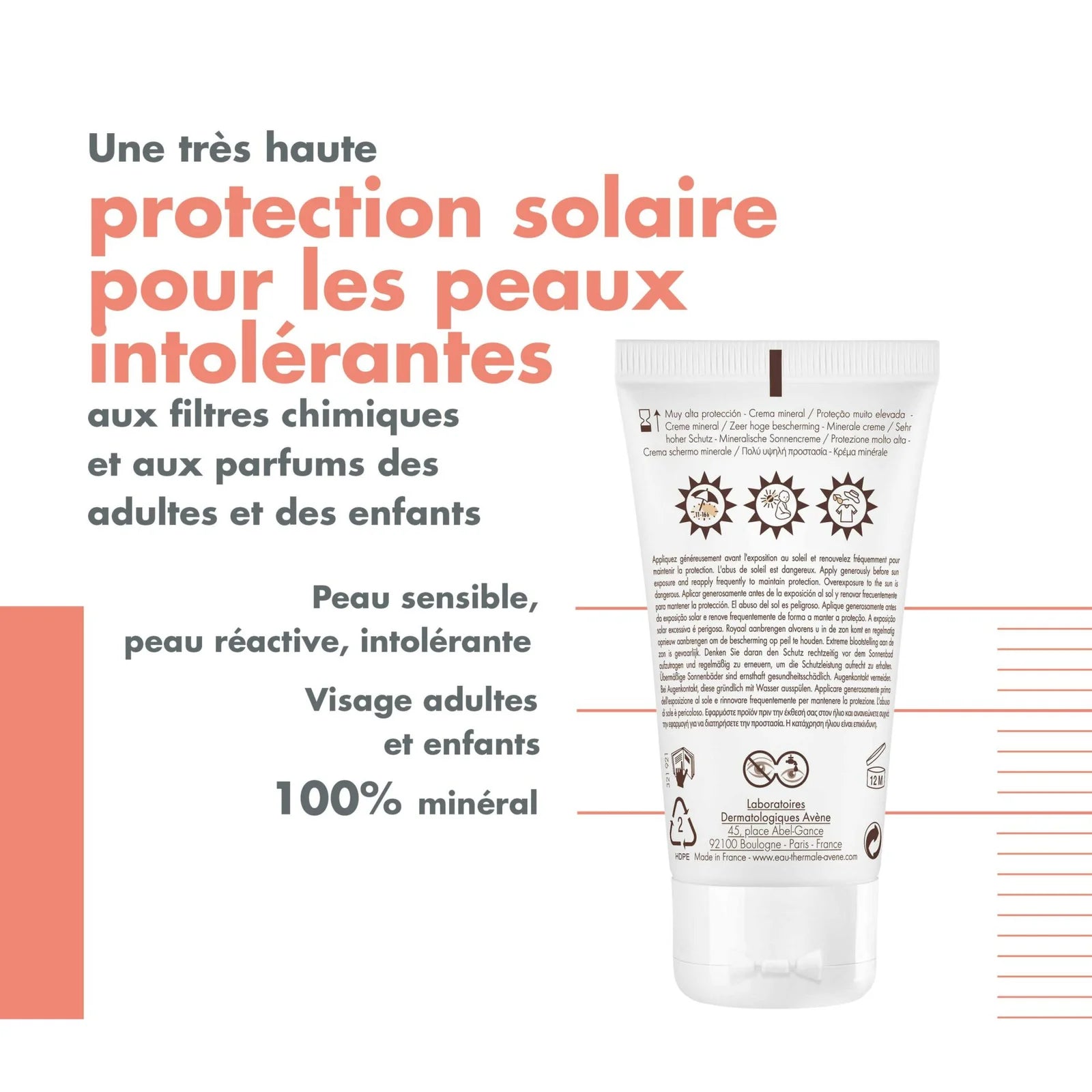 Bénéfices Avène Crème Minérale SPF50+ Protection Très Haute Filtres Minéraux Peaux Intolérantes - novaparapharmacie