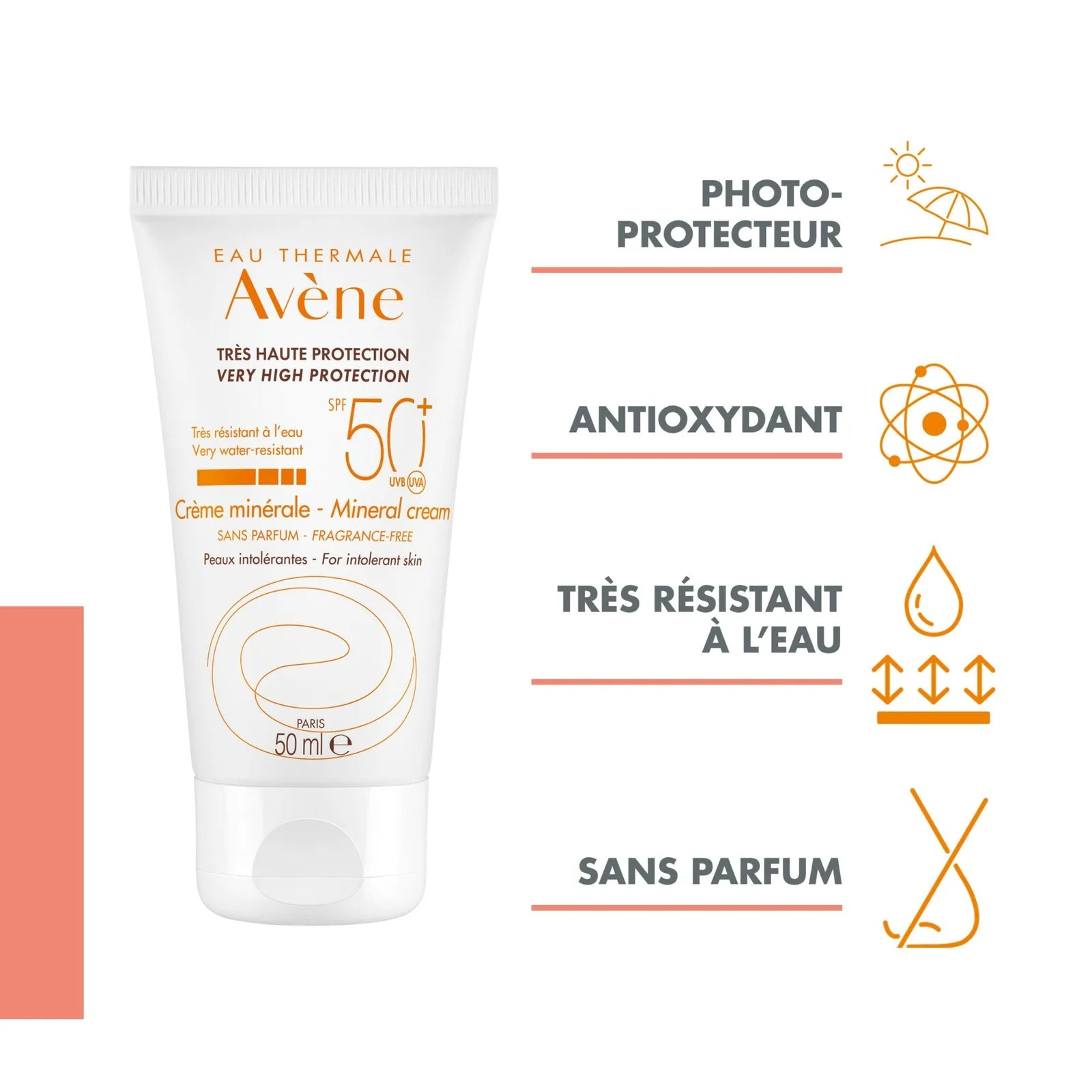 Bénéfices Avène Crème Minérale SPF50+ Protection Très Haute Filtres Minéraux Peaux Intolérantes - novaparapharmacie
