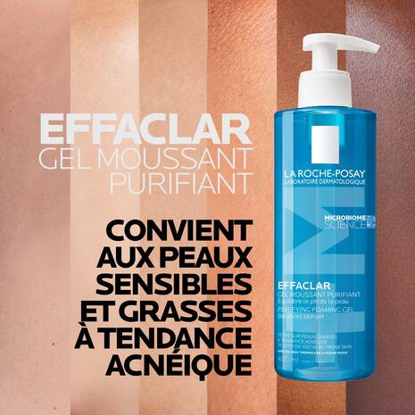 La Roche-Posay Effaclar Gel Moussant Purifiant 200ml flacon blanc vert nettoyant peaux grasses acnéiques purifiant - novaparapharmacie
