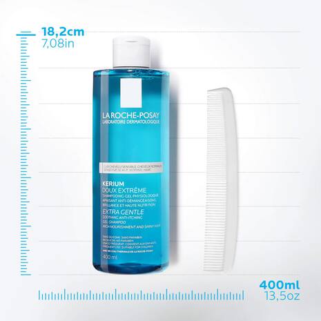 La Roche-Posay Kerium Doux Extrême Shampooing Physiologique 400ml flacon blanc bleu cuir chevelu sensible doux - novaparapharmacie
