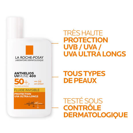 La Roche-Posay Anthelios Fluide Invisible vue alternative SPF50 protection solaire UVMUNE 400 texture fluide - novaparapharmacie
