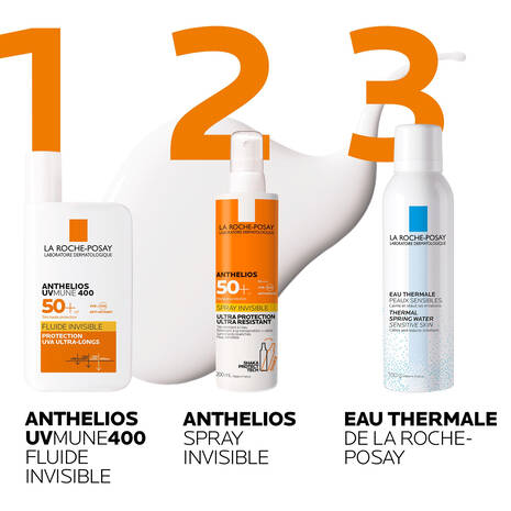 La Roche-Posay Anthelios Fluide Invisible caractéristiques SPF50 protection solaire UVMUNE 400 résistant eau - novaparapharmacie