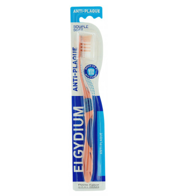 ELGYDIUM Antiplaque Brosse à Dents Souple Anti-Plaque Brins Spécialisés Tête Ergonomique