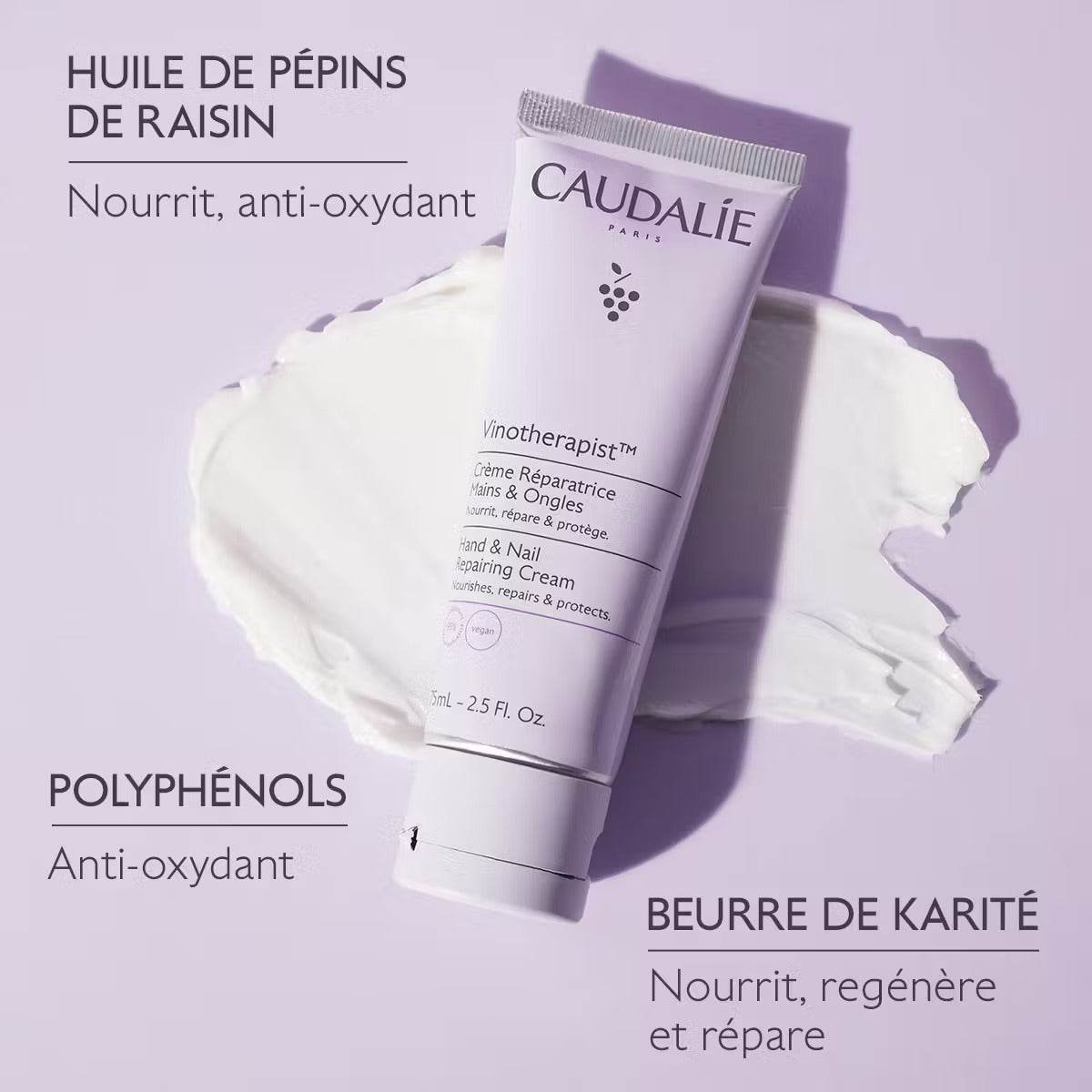 Caudalie Vinotherapist Crème Réparatrice Mains et Ongles 75ml - Nova Parapharmacie