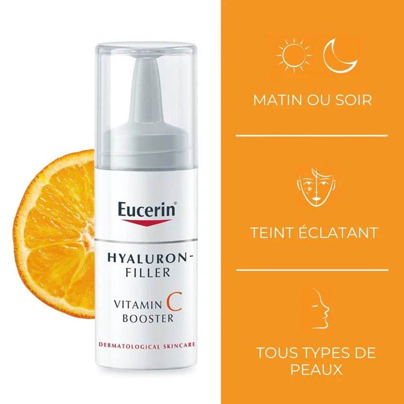 EUCERIN Hyaluron-Filler 3x Effect Sérum Vitamine C Booster mode emploi éclat anti-âge concentré acide hyaluronique vitamine C application quotidienne dermatologie