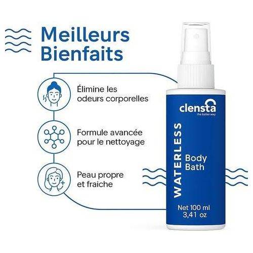 CLENSTA Bain de Corps Sans Eau 100ml bénéfices gel nettoyant antibactérien hygiène intime élimination germes - novaparapharmacie