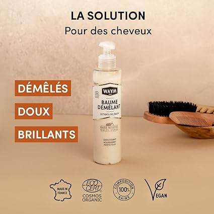WAAM Baume Démêlant certifié BIO 200ml application après-shampooing cheveux secs mode emploi démêlage facilité - novaparapharmacie