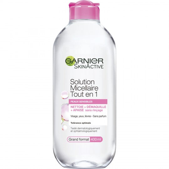 Garnier SkinActive Eau micellaire peaux sensibles 400ml démaquillant doux sans parfum hypoallergénique format standard - novaparapharmacie