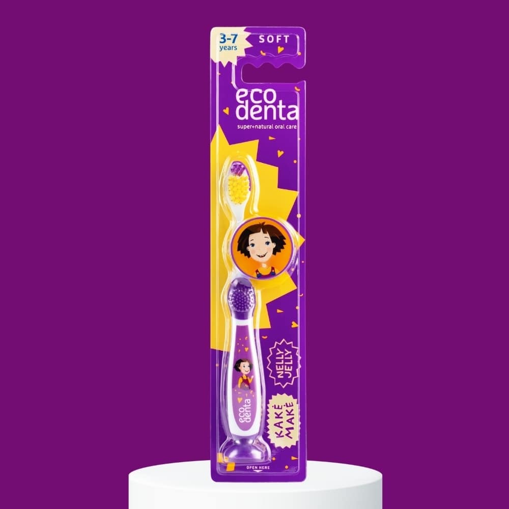 ECO DENTA Soft Toothbrush For Kids 3-7 ans brosse à dents enfant adaptée 3-7 ans brins souples écologique design ludique - novaparapharmacie