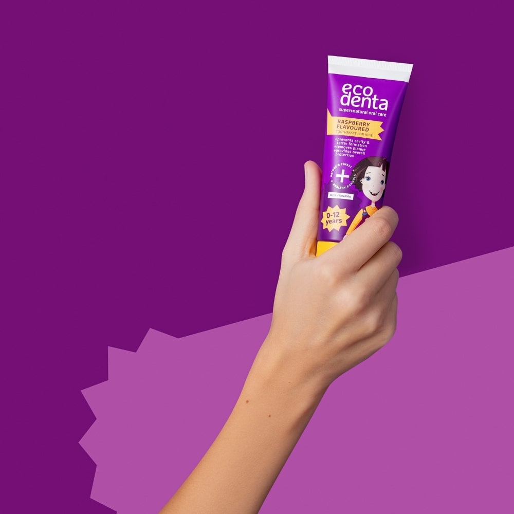 Eco Denta Dentifrice Enfants Goût Framboise 75ml naturel bio dents de lait protège caries renforce émail sans fluor SLS - novaparapharmacie