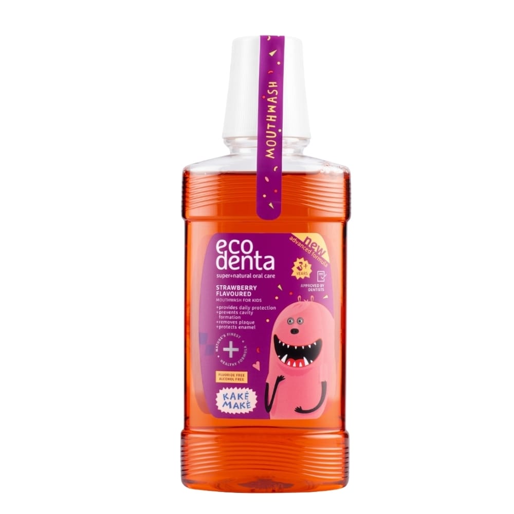 ECO DENTA Strawberry Flavoured Mouthwash For Kids 250ml bain de bouche enfant goût fraise protection complète formule naturelle sans alcool - novaparapharmacie