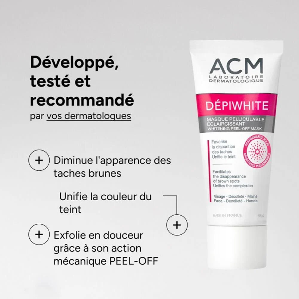 ACM Depiwhite vue alternative masque pelliculable éclaircissant film occlusif anti-taches pigmentaires visage unifiant - novaparapharmacie