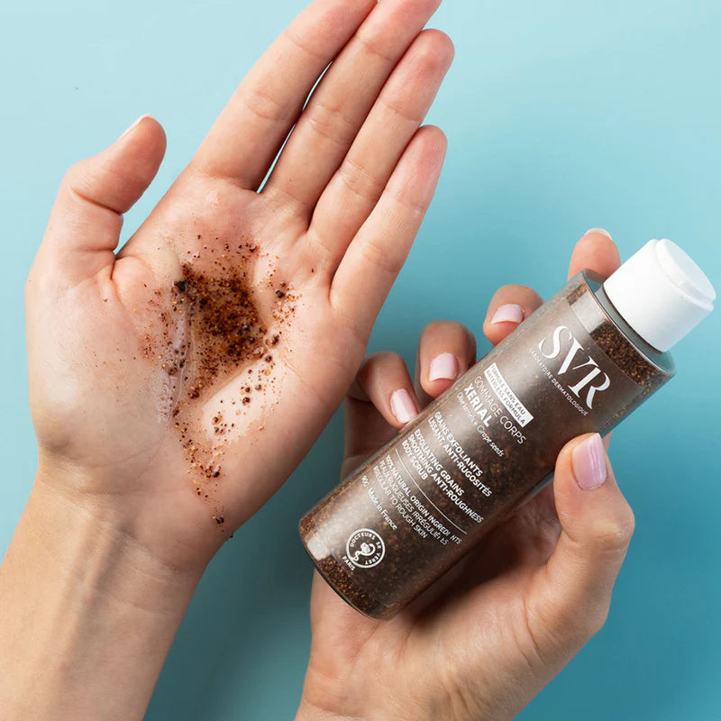 Texture gommage SVR XERIAL Corps micro-billes exfoliantes huile lavante TOPIALYSE nourrissante hydratante - novaparapharmacie