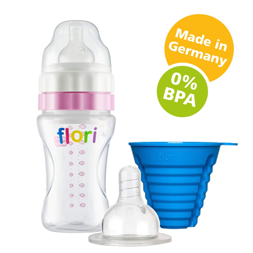Flori Mix Biberon 300ml Rose biberon bébé anti-colique ergonomique sécurisé sans BPA alimentation optimale - novaparapharmacie