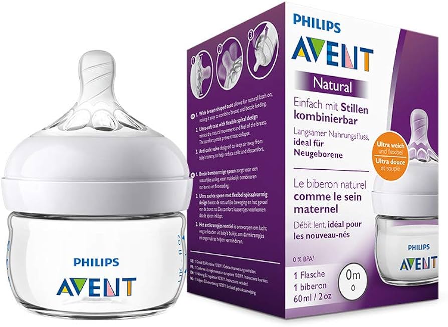 PHILIPS AVENT SCF039/17 Biberon Natural 60ml 0m+ allaitement mixte anti-coliques nouveau-nés - novaparapharmacie