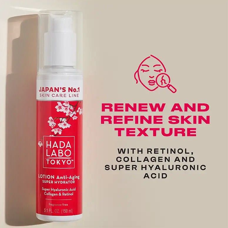 Flacon Hada Labo Japanese Lotion Anti-Aging 150ml format pratique lotion hydratante anti-âge acide hyaluronique - novaparapharmacie