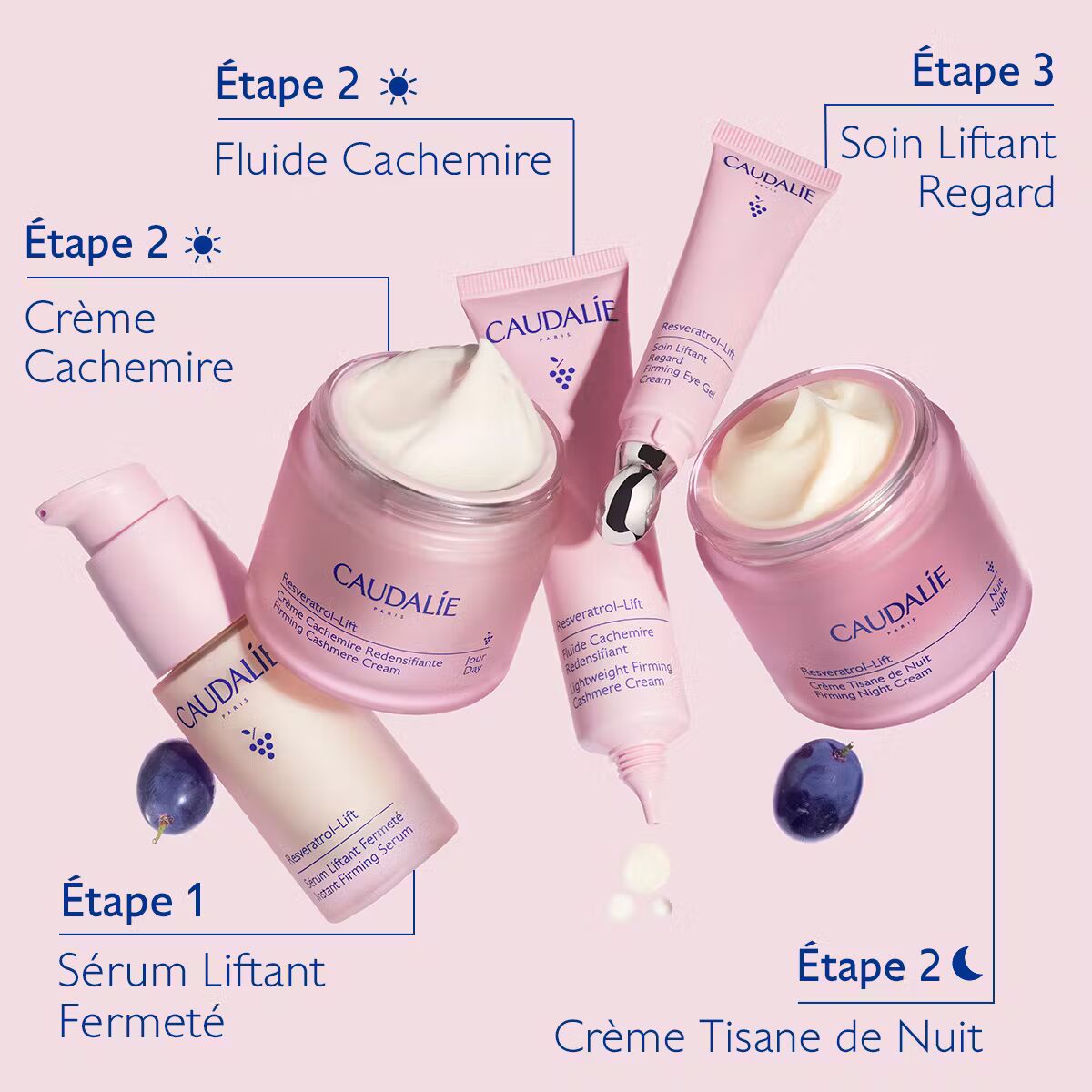 Routine CAUDALIE Resveratrol-Lift Sérum 30ml crème fermeté liftant anti-âge - novaparapharmacie