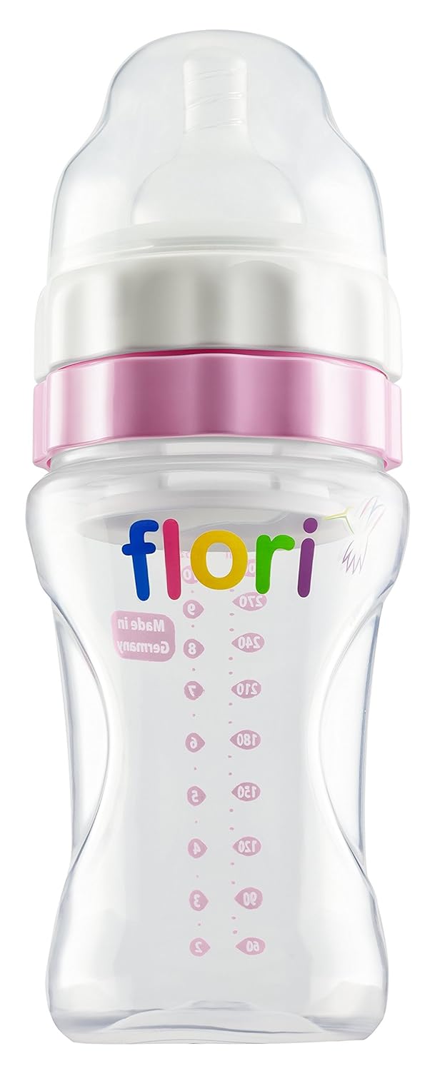  Flori Mix Biberon 300ml Rose biberon bébé anti-colique ergonomique sécurisé sans BPA alimentation optimale - novaparapharmacie