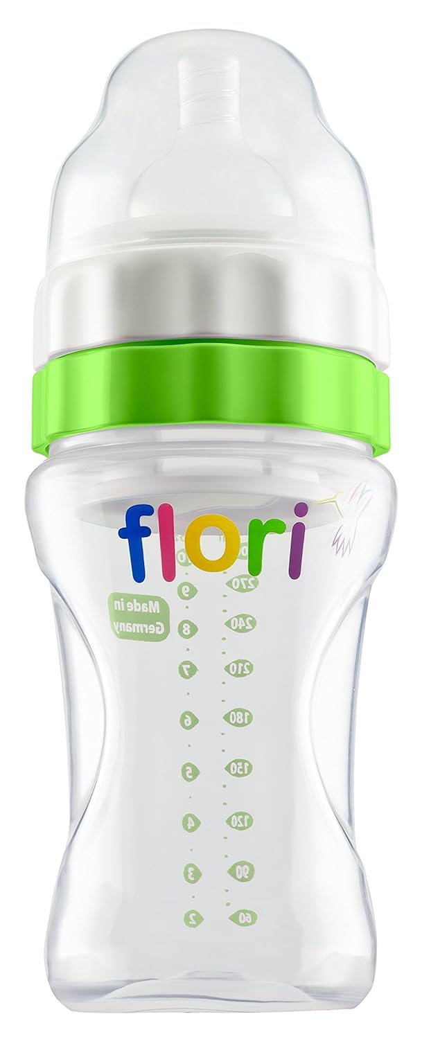 Flori Mix Biberon 300ml Vert biberon bébé anti-colique débit réglable ergonomique sécurisé - novaparapharmacie