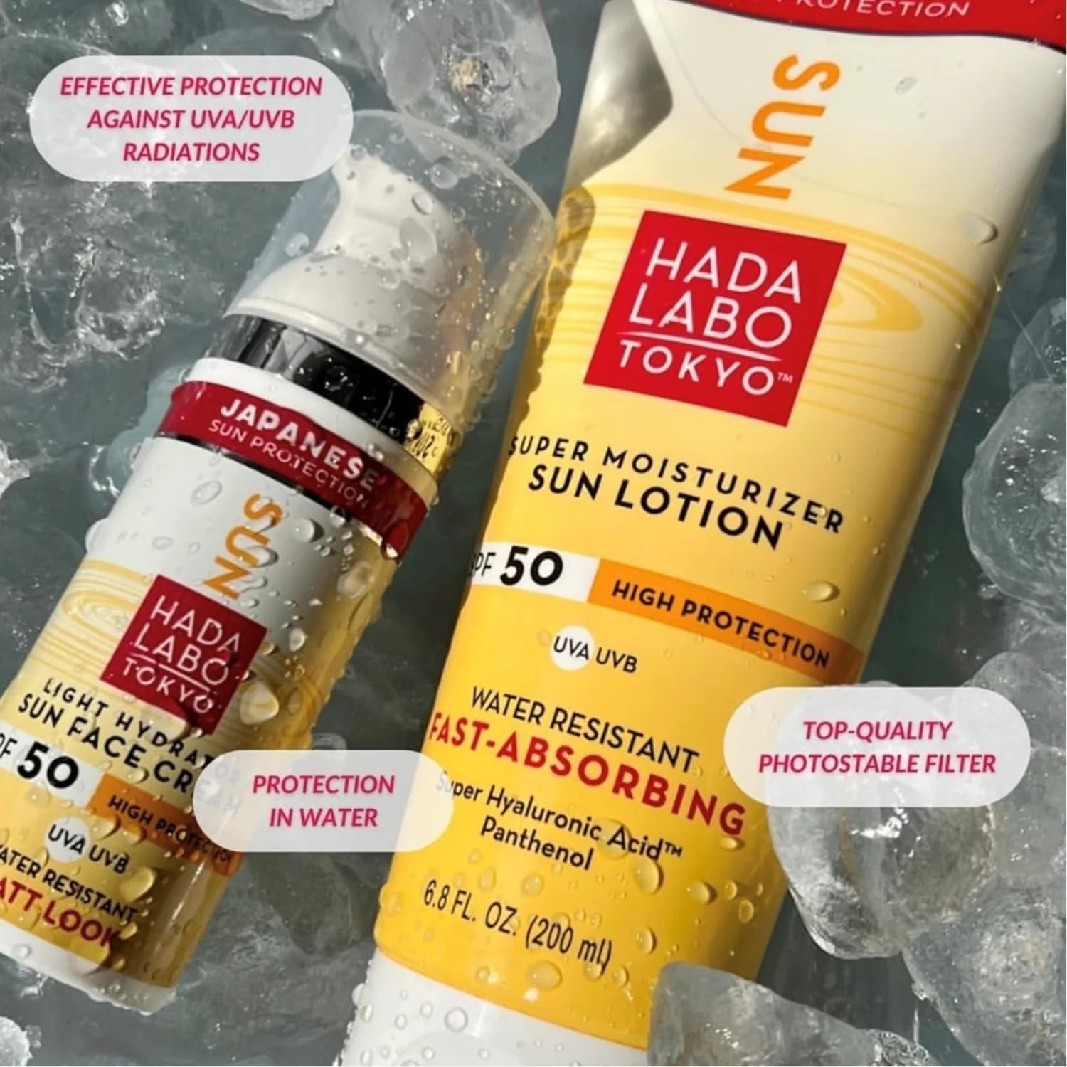 Hada Labo Japanese Sun Body Lotion SPF50 protection très haute UVA UVB hydratation résistant eau technologie japonaise - novaparapharmacie