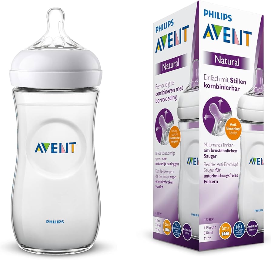 Biberon PHILIPS AVENT Natural 330ml 6m+ SCF036/17 allaitement mixte anti-coliques grande contenance - novaparapharmacie