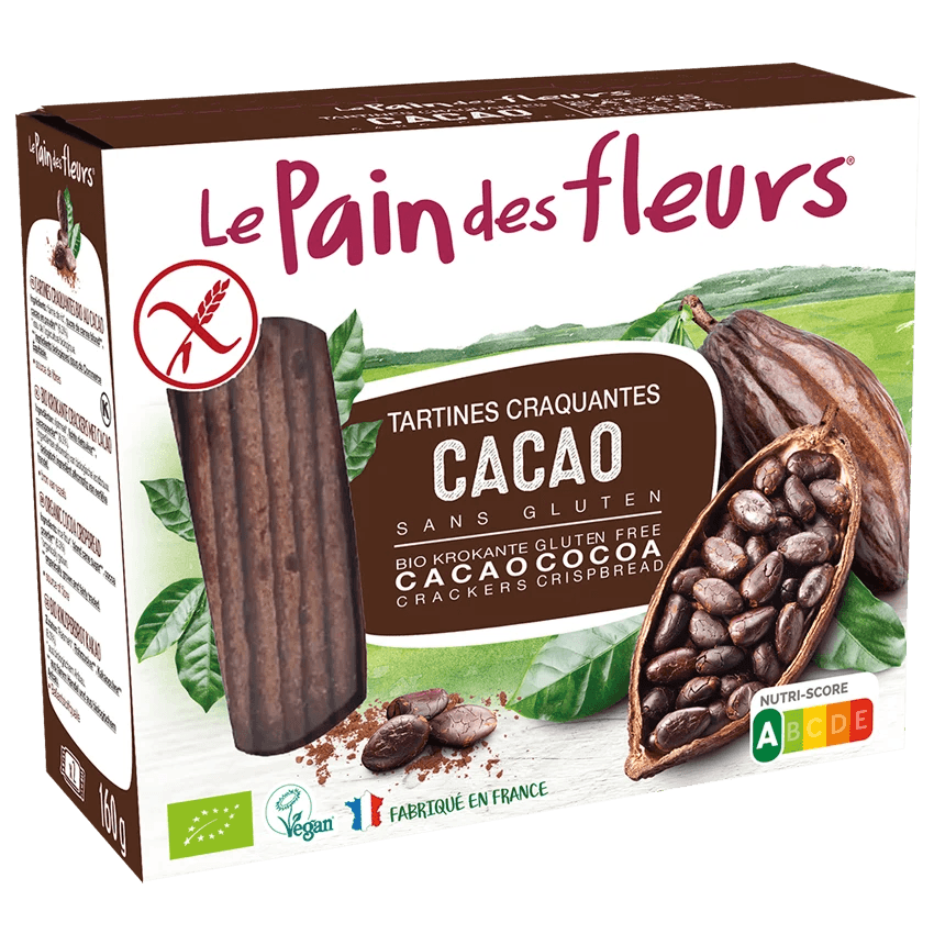 LE PAIN DES FLEURS Tartines Cacao Sans Gluten 150g paquet tartines craquantes bio vegan chocolatées - novaparapharmacie
