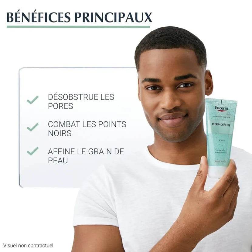 Eucerin DermoPure Gommage bénéfices exfoliant purifiant peaux grasses acné points noirs micro-particules pores désobstrués dermatologie cliniquement prouv