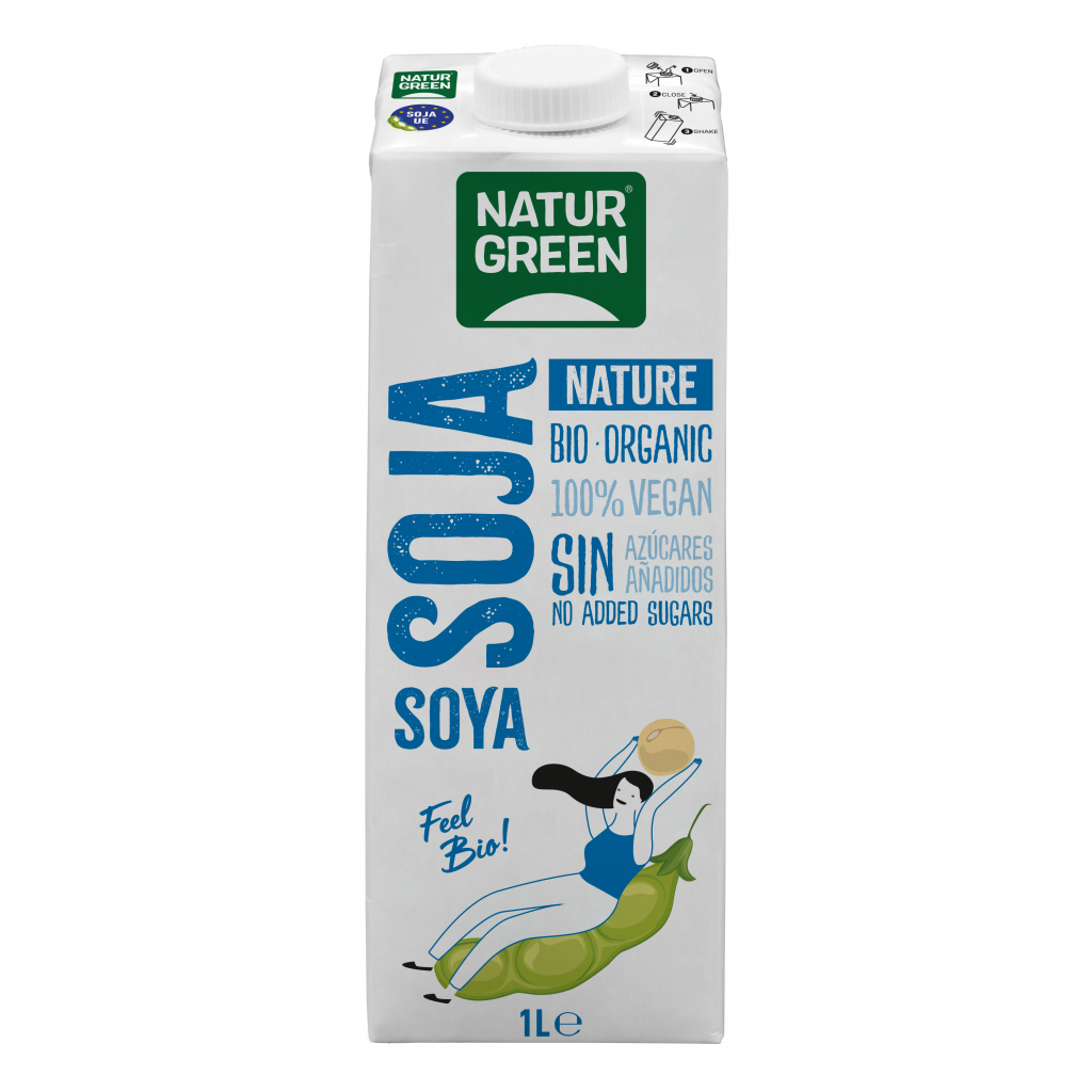 NATUR GREEN Boisson Soja Nature 1L Lait Végétal Soja Bio Naturel Sans Lactose Protéines Végétales Calcium