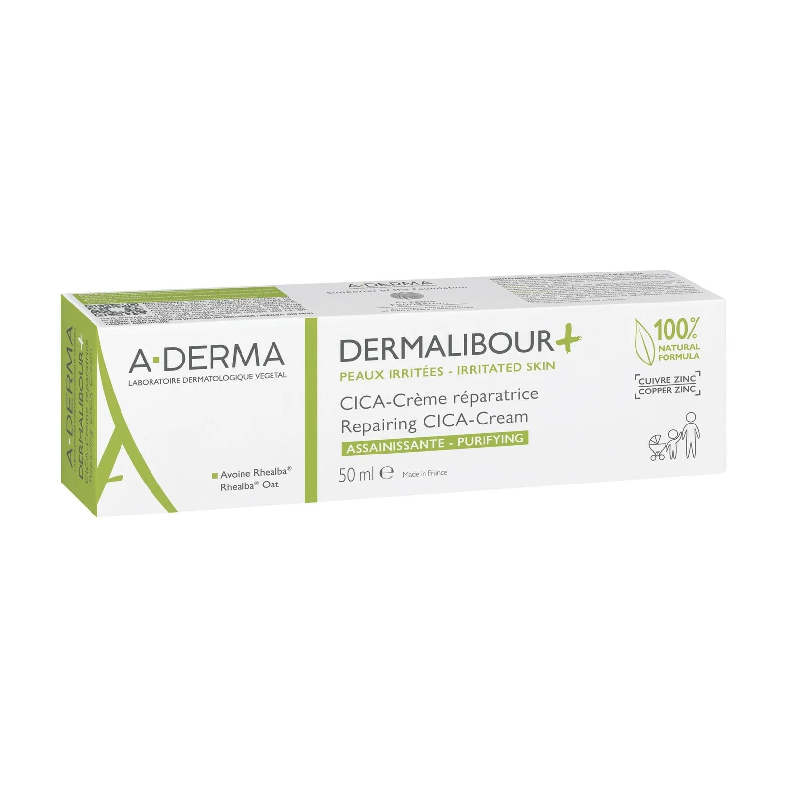 ADERMA DERMALIBOUR Crème Réparatrice 50ml tube blanc vert peaux irritées cicatrisation apaisement réparation - novaparapharmacie