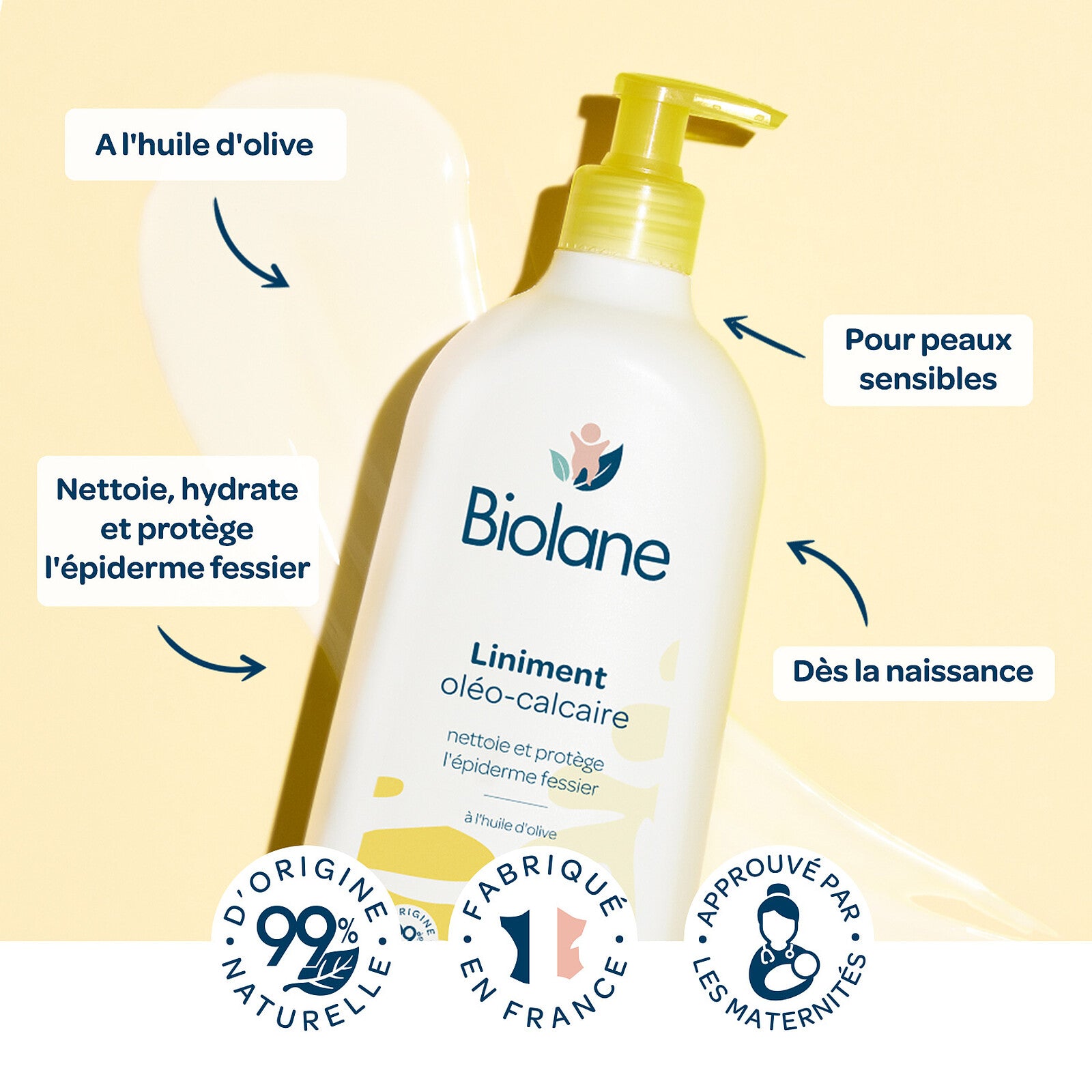 BIOLANE Liniment Oléo-Calcaire 300ml liniment change bébé huile olive eau chaux film protecteur formule naturelle - novaparapharmacie