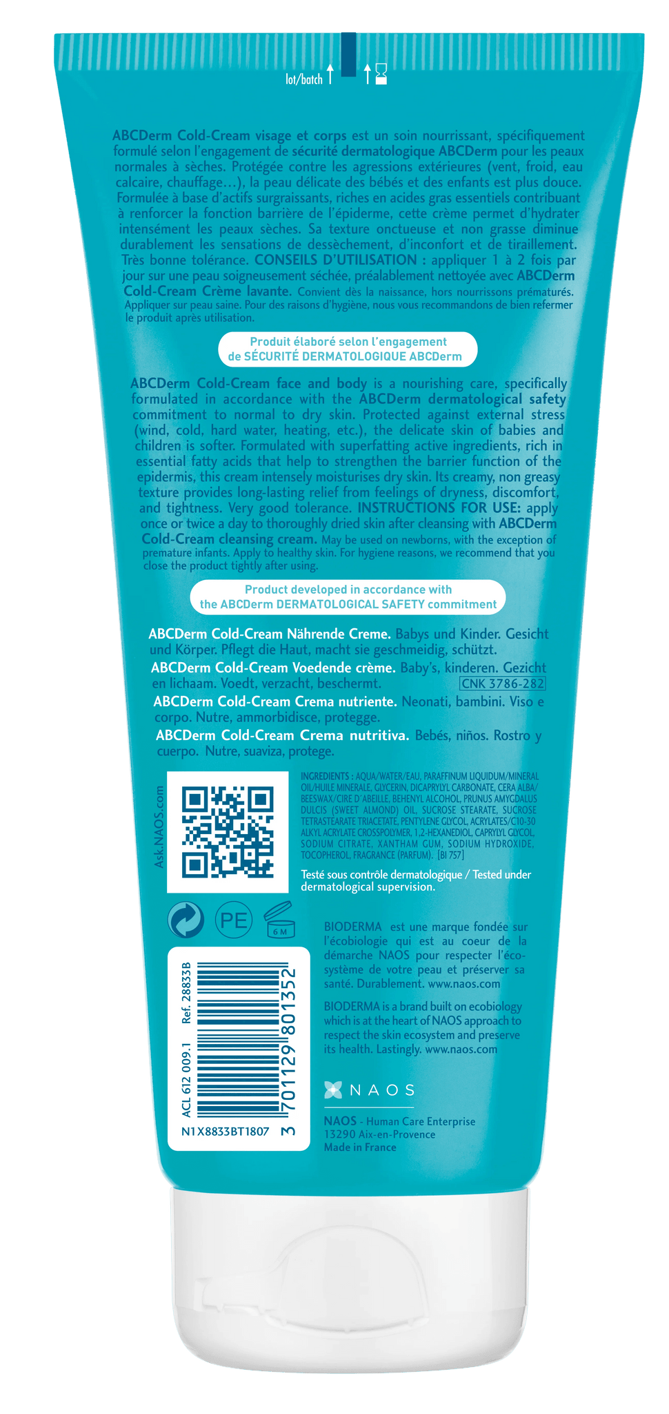 BIODERMA ABCDerm Cold-Cream Crème Visage et Corps 200ml - Protection Intensive Bébés - Nova Parapharmacie