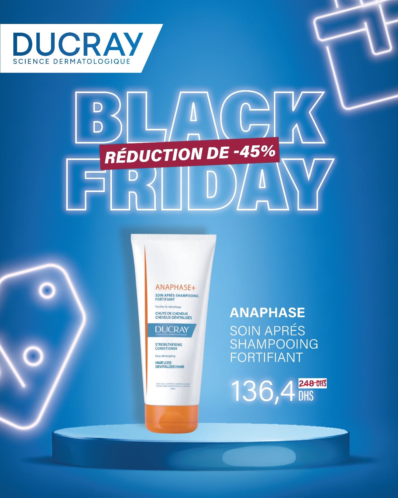 DUCRAY Anaphase+ Soin Après-Shampooing Fortifiant 200ml flacon blanc orange anti-chute cheveux démêlage fortification - novaparapharmacie