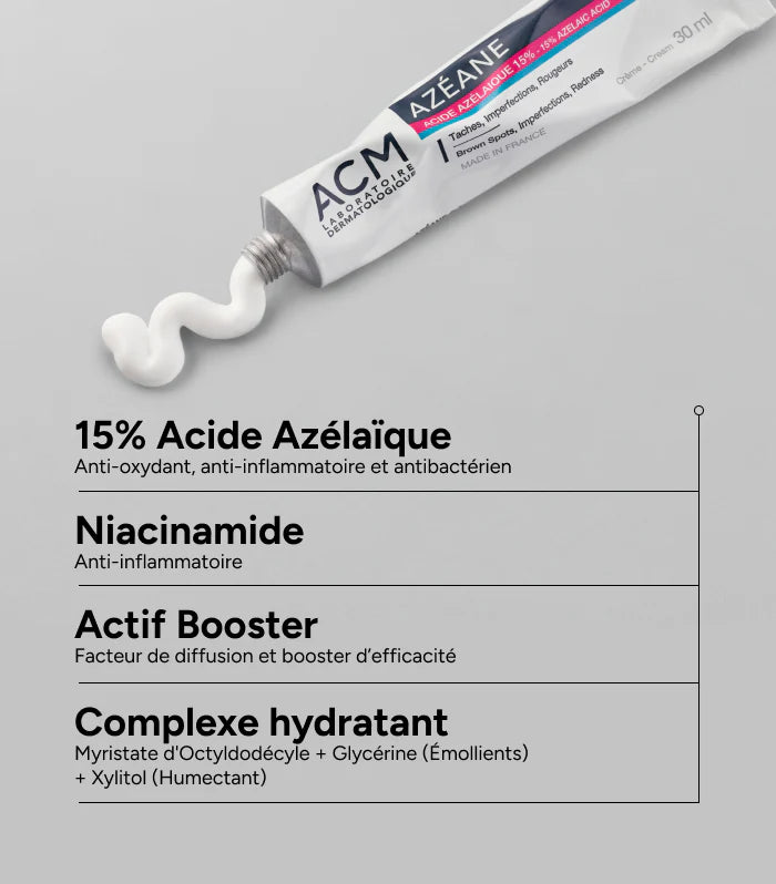 ACM Azéane actifs ingrédients crème soin multi-actions acide azélaïque imperfections taches pigmentaires rougeurs formule - novaparapharmacie