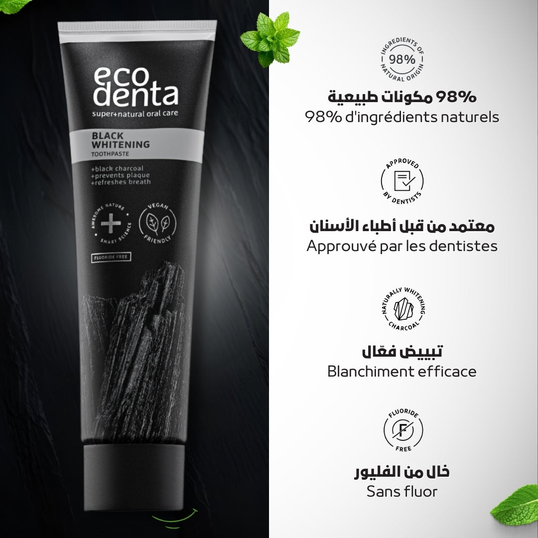 Dentifrice ECODENTA Blanchissant Charbon Actif 100ml texture blancheur naturel protège émail - novaparapharmacie