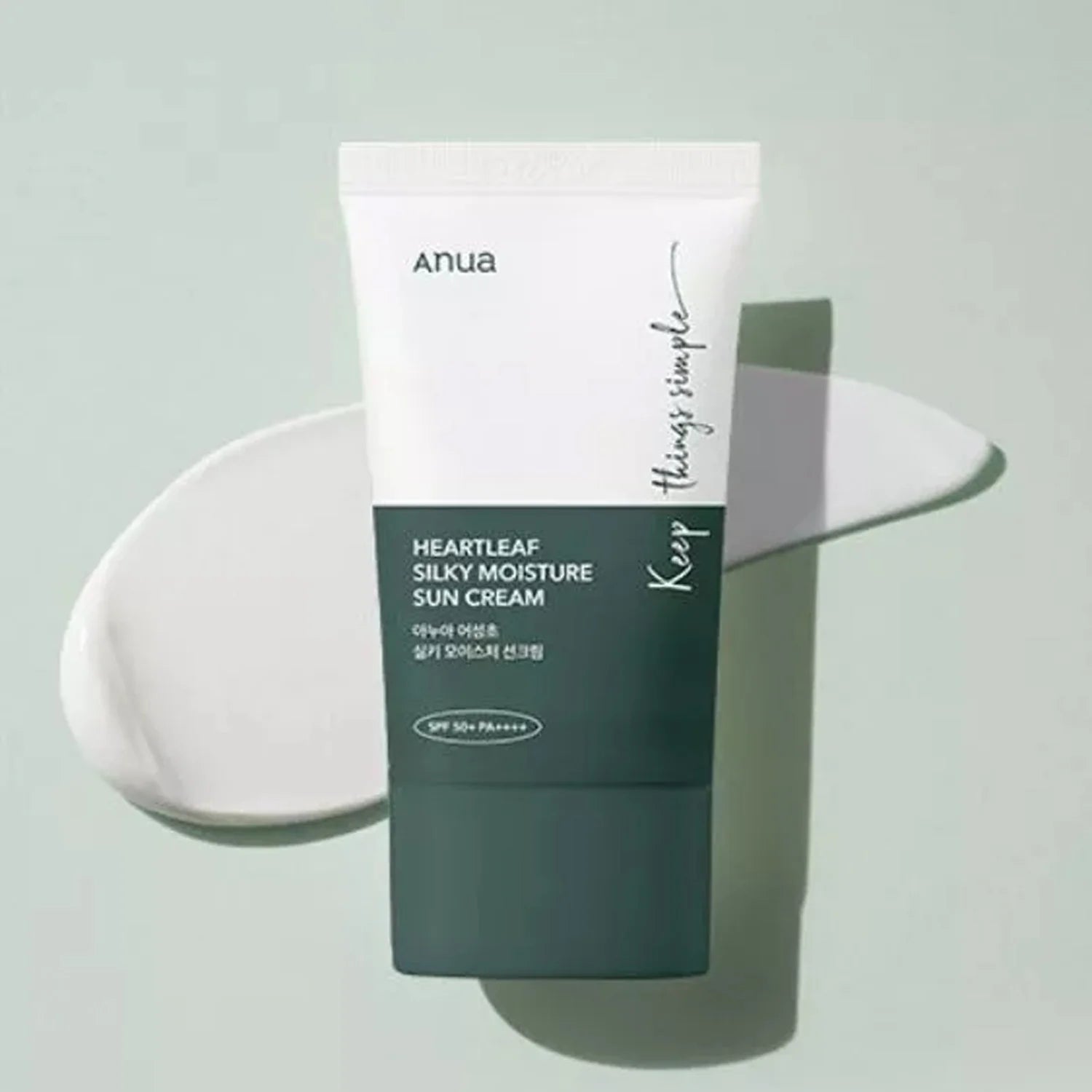 Texture soyeuse Anua HeartleaF Silky Moisture Sun Cream SPF50+ sans effet blanc gras crème solaire hydratante - novaparapharmacie