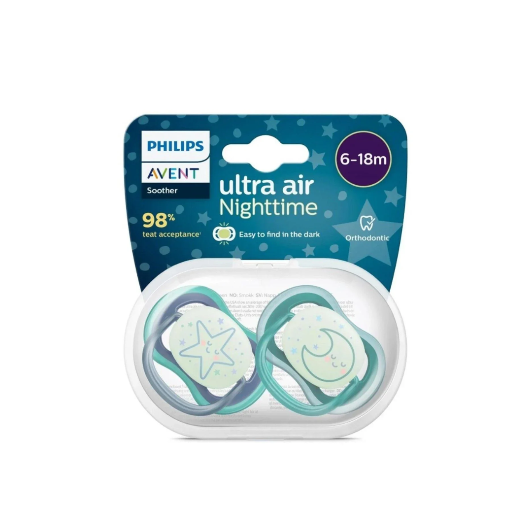 AVENT Sucettes Ultra Air Night Garçon 6-18m SCF376/13 Phosphorescentes Respirantes