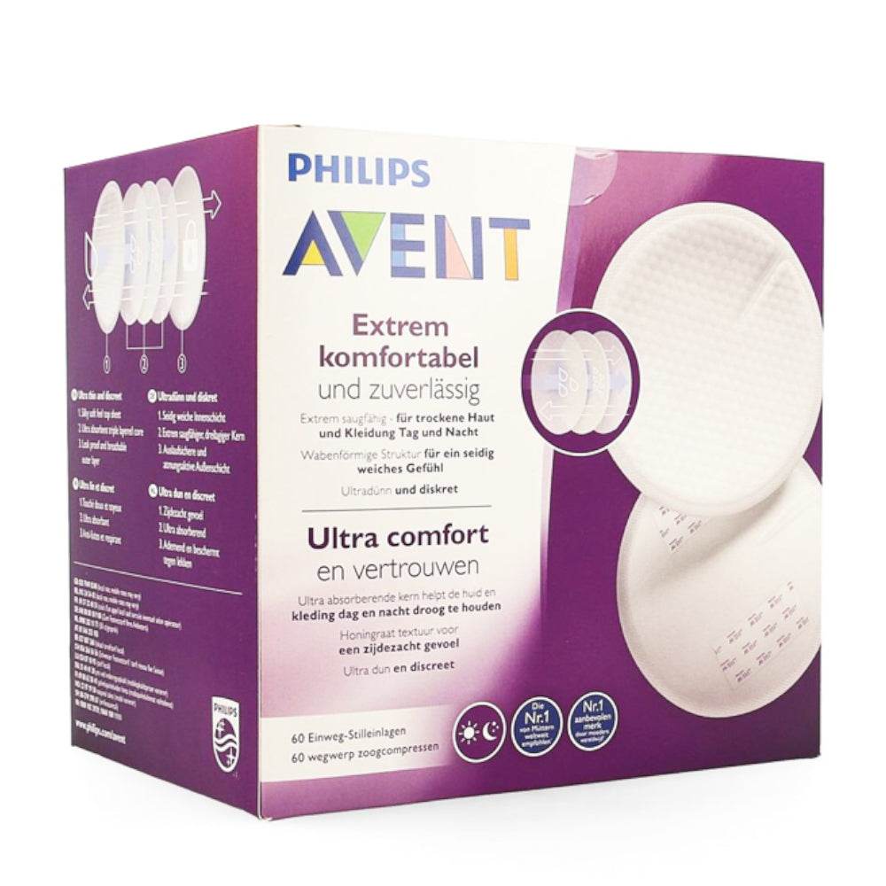 AVENT 60 Coussinets Jour SCF254/61 coussinets allaitement jetables anti-fuites 4 épaisseurs peau sèche lot 60 protection fuites lait microcapteurs - novaparapharmacie