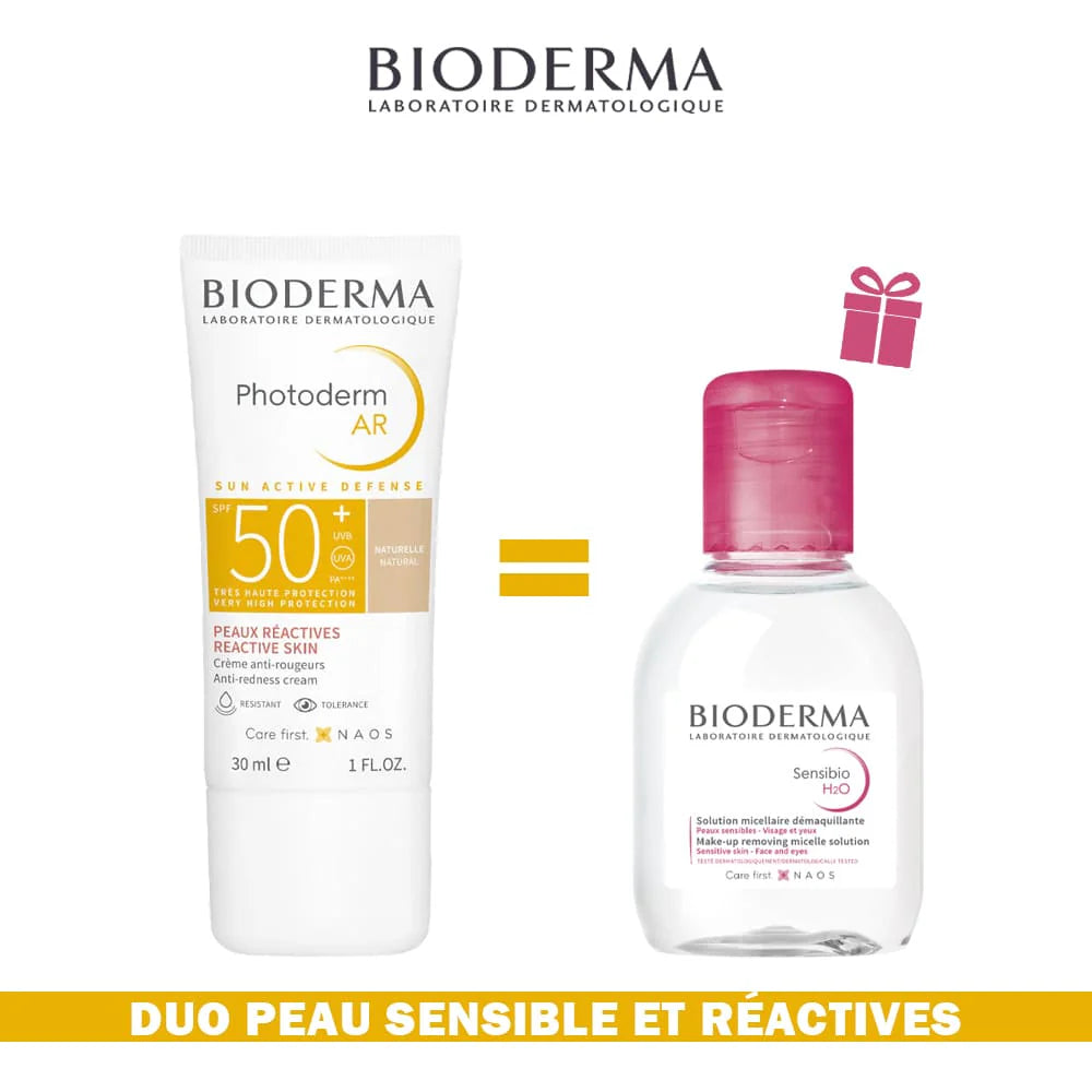 erma Photoderm AR SPF 50+ 30ml crème solaire anti-rougeurs peaux sensibles rosacée Sensibio H2O 100ml offert - novaparapharmacie