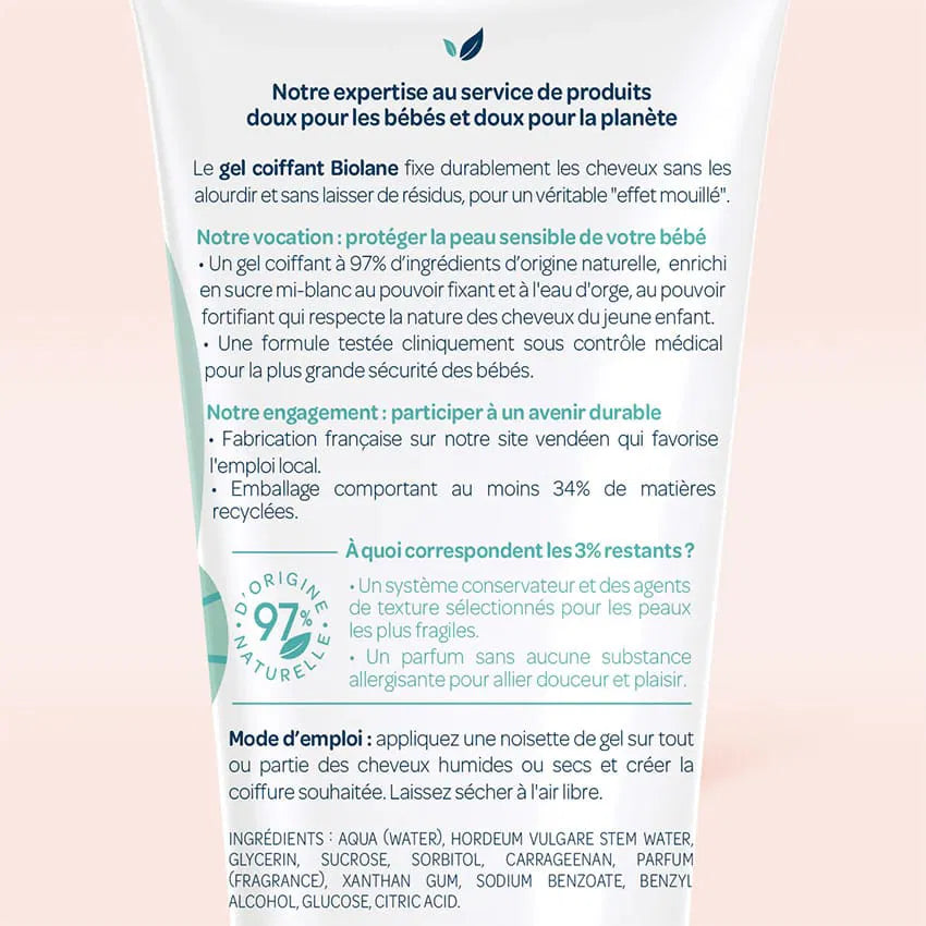 Gel BIOLANE Coiffant 100ml coiffant bébé spécial bébé démêlage facile cheveux disciplinés formule douce cuir chevelu sensible - novaparapharmacie