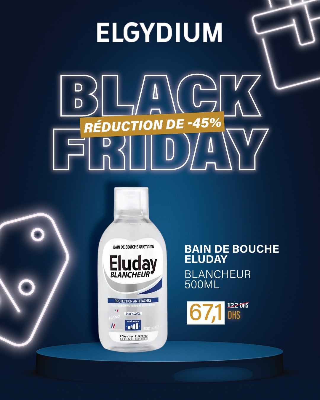 Eluday Bain de Bouche Blancheur 500ml - Anti-Taches + Offre Spéciale Dentifrice - Nova Parapharmacie