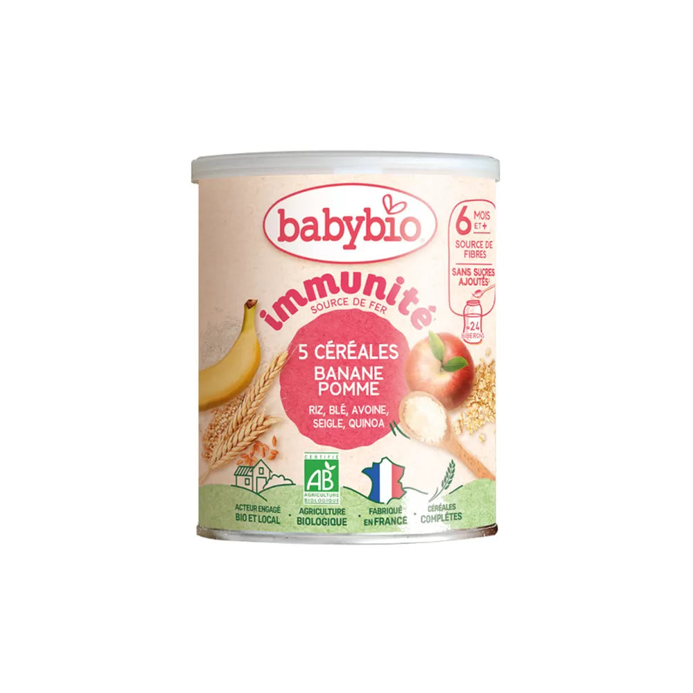 BABYBIO 5 Céréales Banane Pomme 220g bio céréales bébé dès 6 mois goût banane pomme naturel 5 céréales bio sans sucre - novaparapharmacie